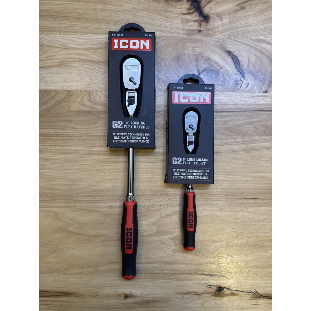 Icon G2 Ratchets 1/4" 9" R1LKG Flex Head , 3/8 Drive R2LKG 14" Locking Flex Head